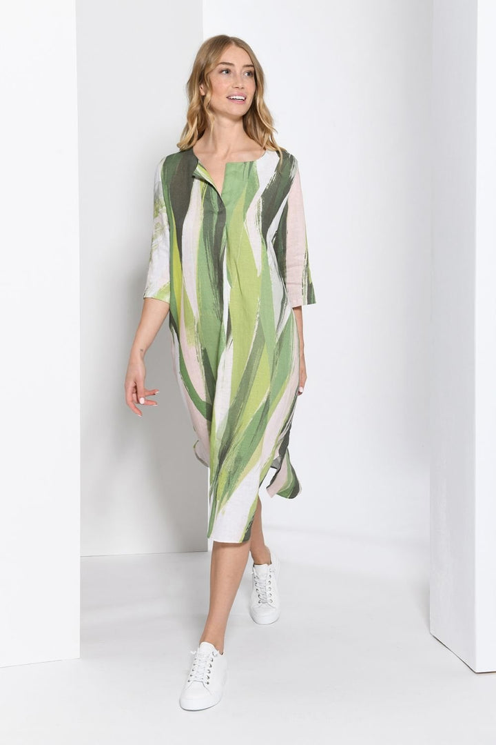 BRUSHSTROKE LINEN DRESS | COL=REED