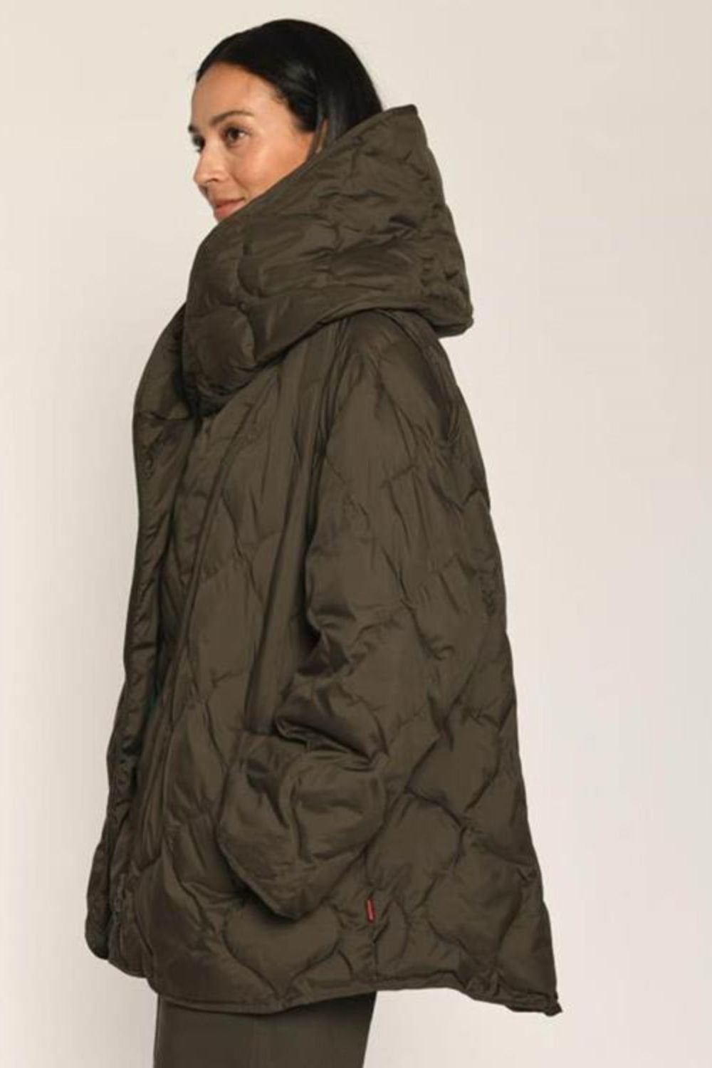 HOODED A SHAPE JACKET | COL=DARK OLIVE
