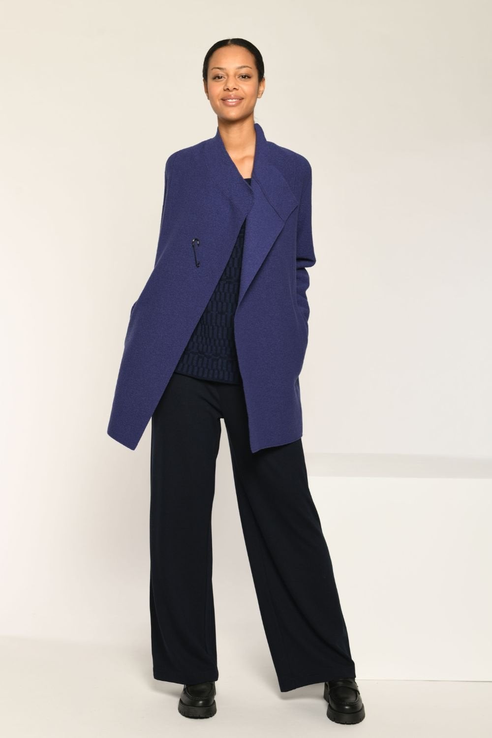 LONG WOOL JACKET | COL=INK BLUE