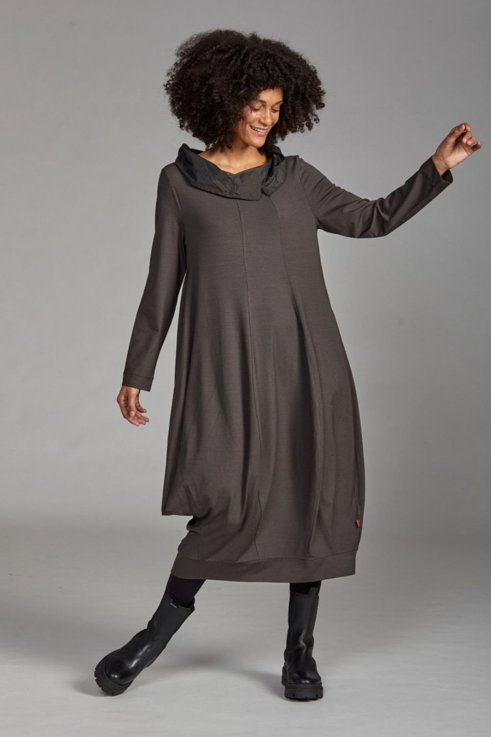 PARACHUTE COWL LONG SLEEVE DRESS | COL=OLIVE