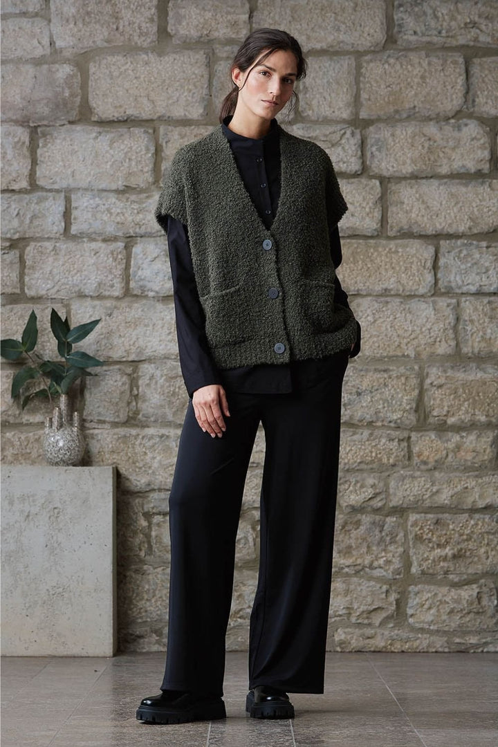 SLEEVELESS KNIT CARDI | COL=OLIVE