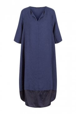 CUPRO SATIN HEM PURE LINEN DRESS